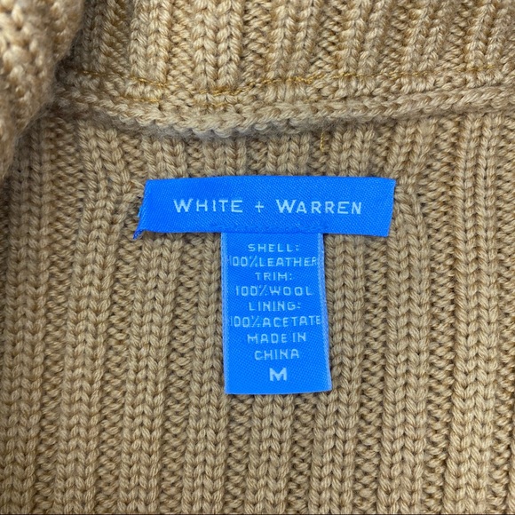 White + Warren Tan Leather Wool Zip Jacket - Picture 7 of 7